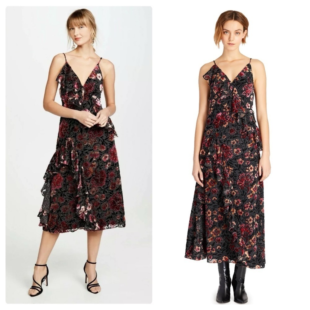 Jill Jill Stewart | Fairycore Dahlia Floral Ruffle Velvet Midi Slip Dress | 6